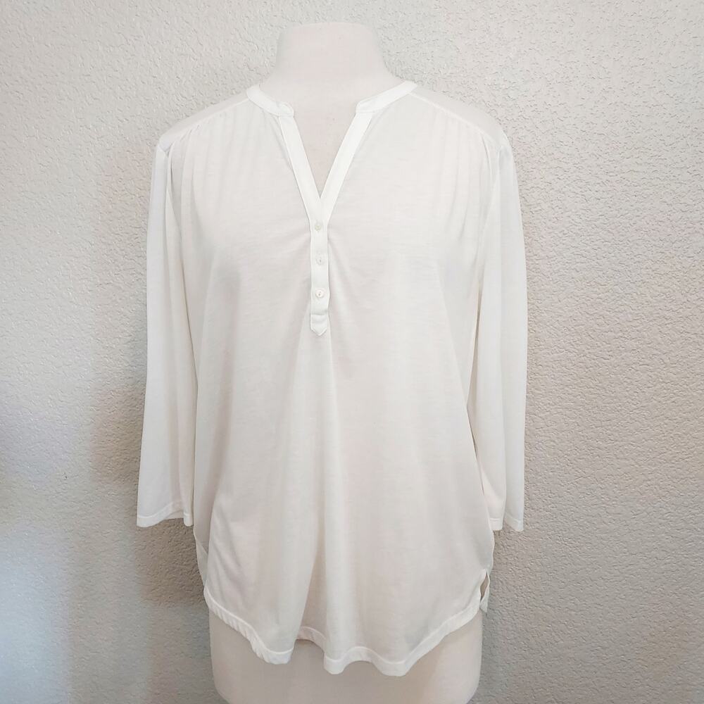H&M White 3/4 Sleeves Loose Tunic Blouse w/V-neck Size L